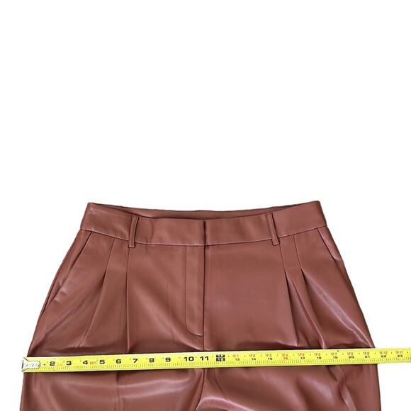 NEW House of Harlow 1960 Brown Vegan Leather Wide Leg High Rise Trouser Pants 10 - Picture 11 of 13